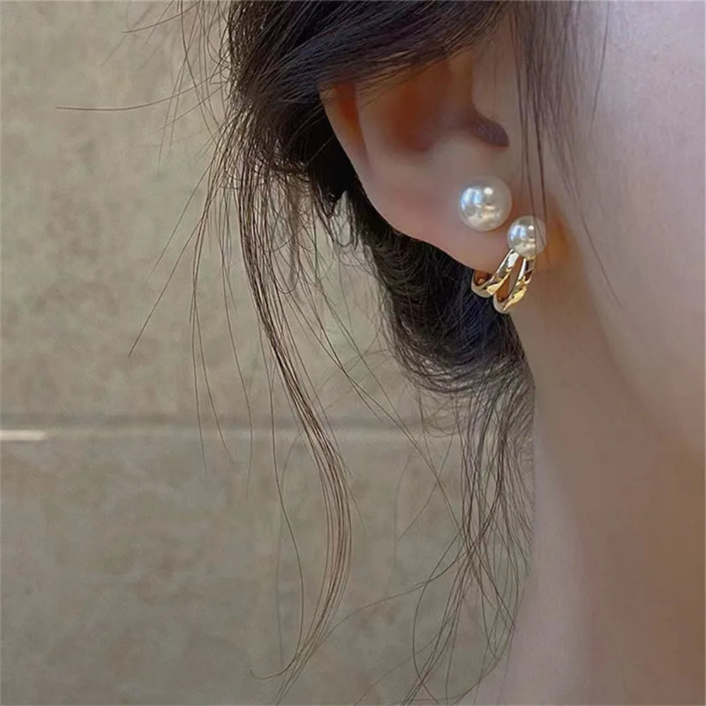 Imitation Pearl Earring for Women Gold Color Round Stud Earrings Korean Delicate Irregular Design Unusual Fashion Jewelry
